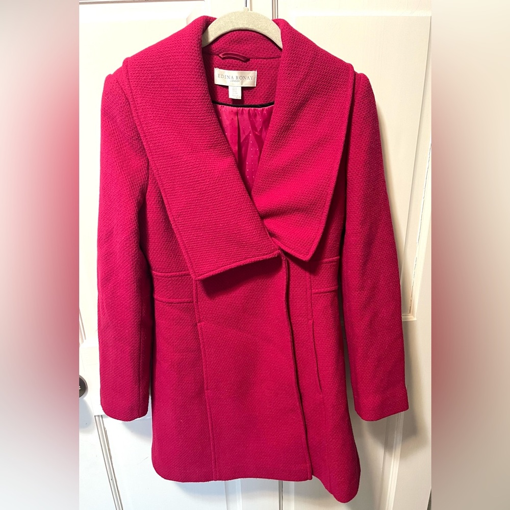 Edina Ronay London hot pink double breasted dress coat women’s size 4 small s